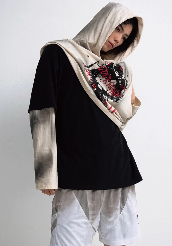 【People Style】Grunge front design street over gimmick hoodie  PS0045