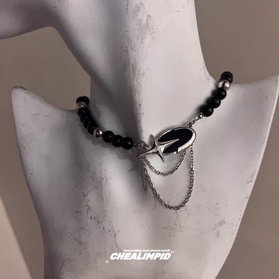 【CHEALIMPID】One-point cross design black pearl ring necklace  CL0006