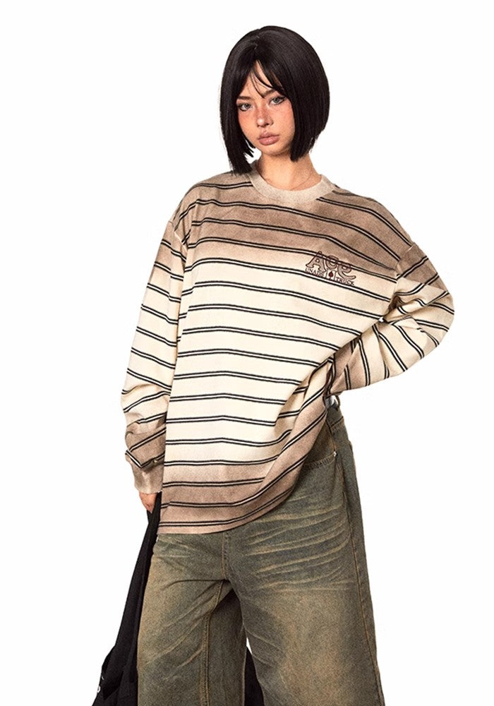 【BLACK BB】Double wash balance color border design long sleeve T-shirt  BK0051