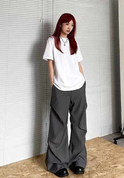 【Apocket】Multi-tuck silhouette dull color slacks pants  AK0038