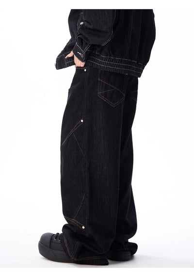 【H GANG X】Line seam design basic style denim wide pants  HX0083