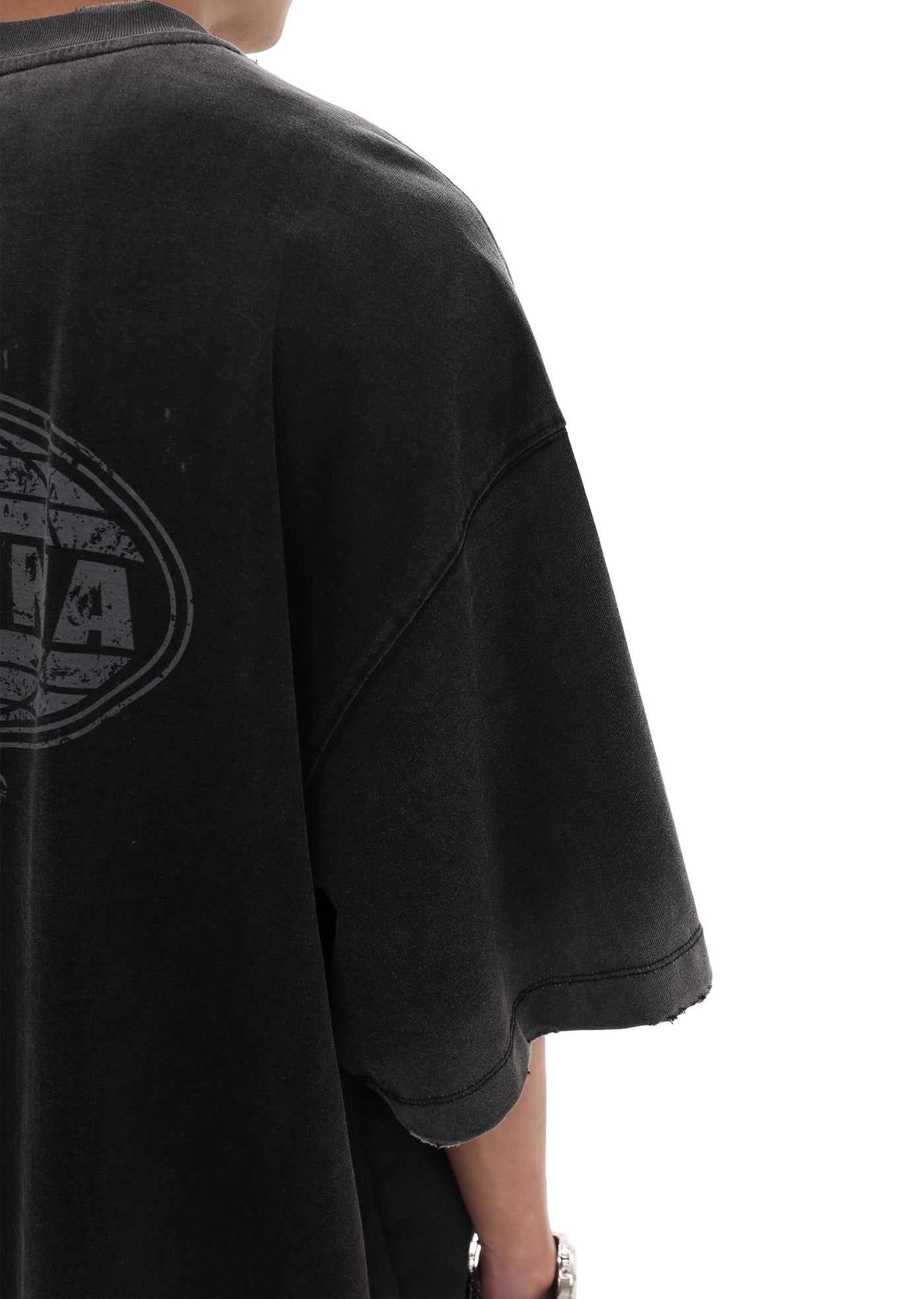 【GIBBYCNA】Line wash processed one point logo short sleeve T-shirt  GC0010