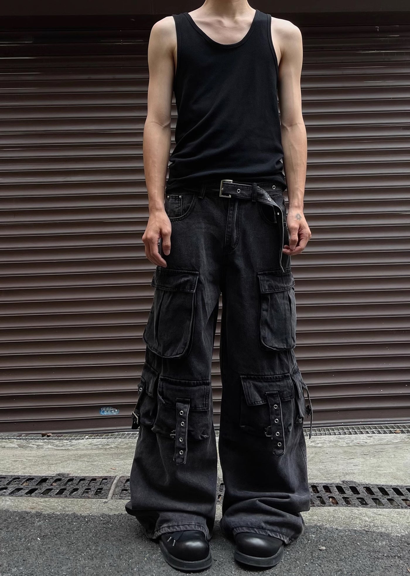 【MAXDSTR】3D multi-cargo design black wide pants  MD0152