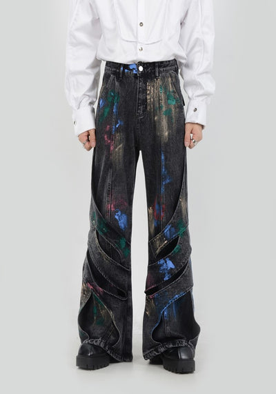 【LUCE GARMENT】Painted wide gimmick silhouette denim pants  LG0056