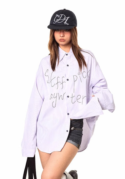 【BLACK BB】Graffiti-style lettering design basic style elegant long-sleeved shirt  BK0046