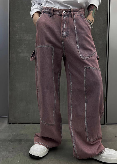 【SOULWORKER】Pinky purple color design line silhouette denim pants  SW0018