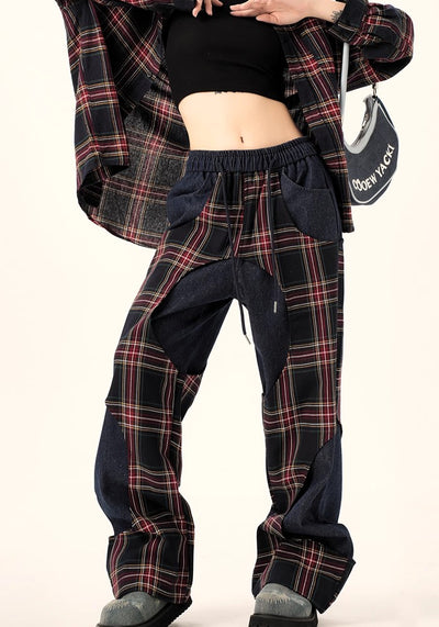 【H GANG X】Multi-wave check design Y2K sweatpants  HX0089