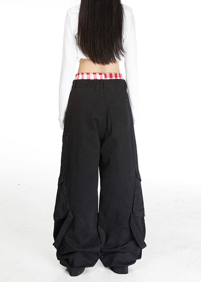 【CEDY】Side suspender cargo design trend denim pants  CD0057