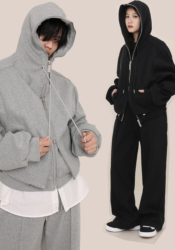 【GIBBYCNA】Double Gimmick Zip Line Basic Style Short Hoodie  GC0022