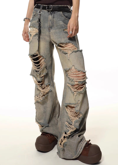 【Future Boy】Multi-distressed vintage design denim pants  FB0007