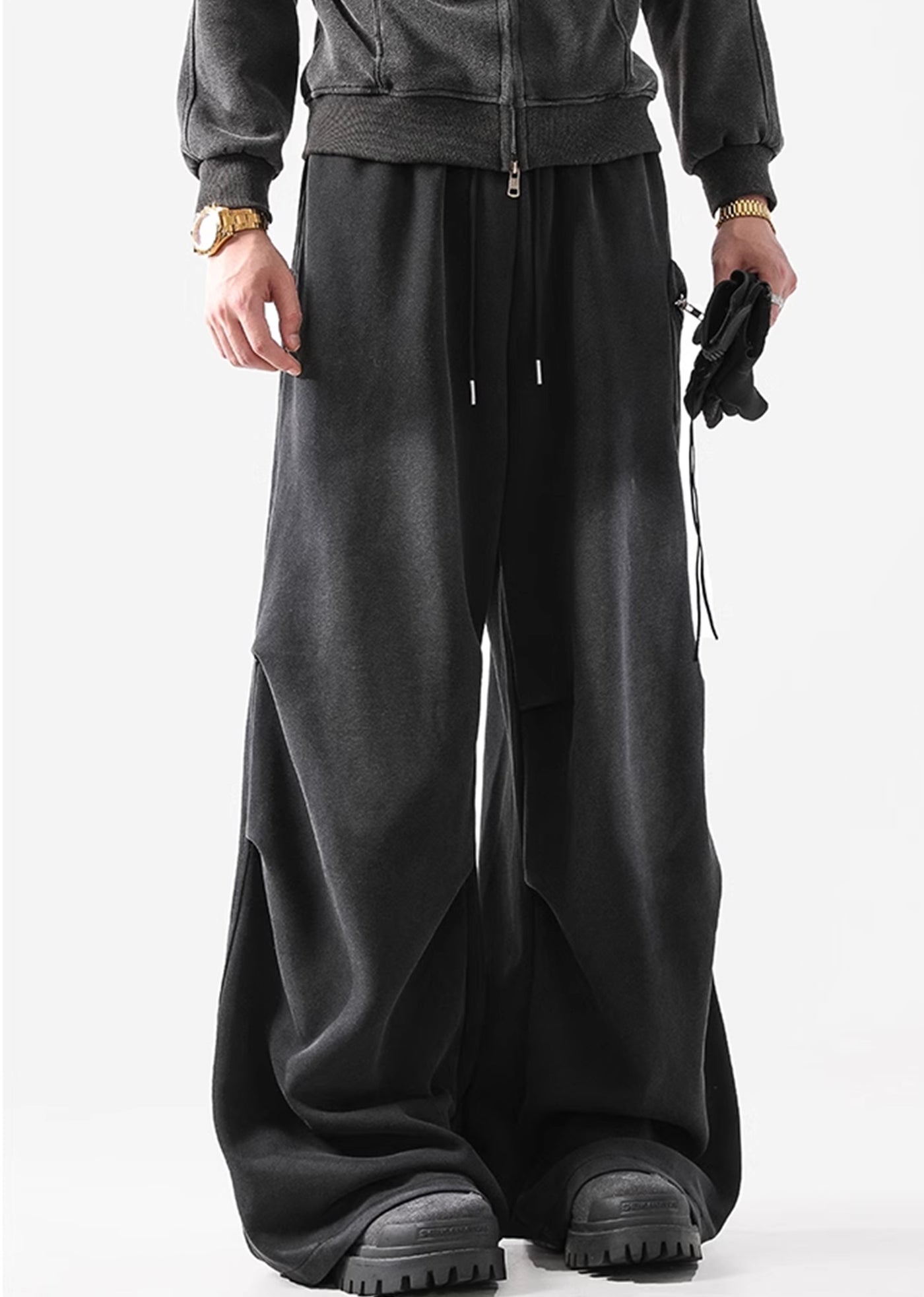 【ACRARDIC】Washed wide silhouette dark sweat cargo pants  AI0023