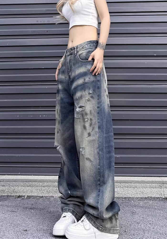 【W3】Vintage design wide simple denim pants  WO0058