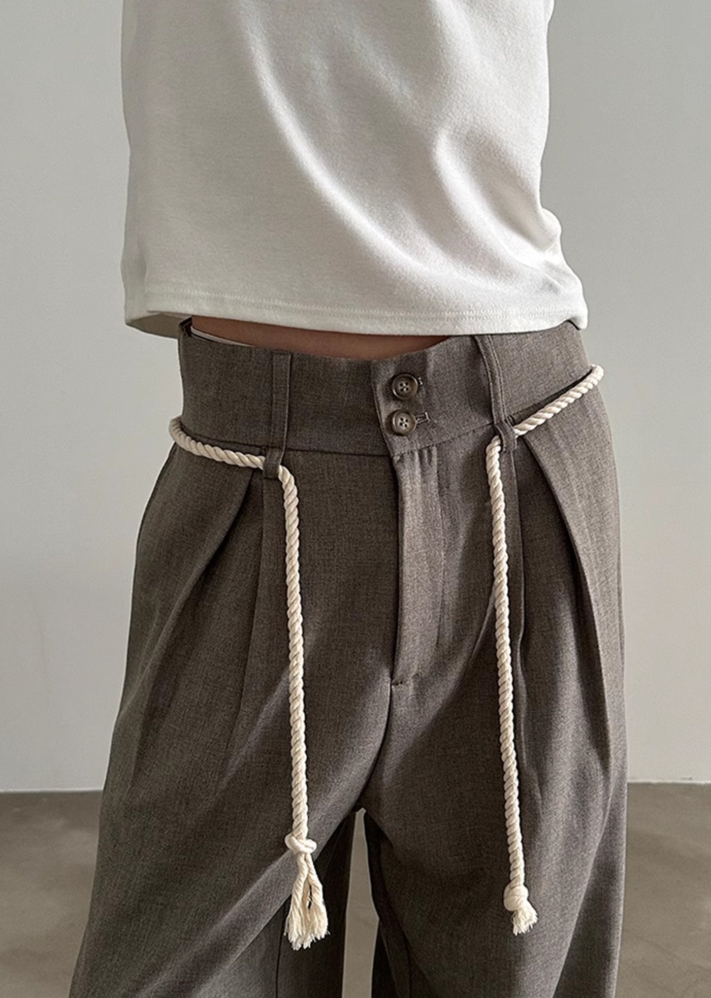 【Very Fewest】Coarse grain fabric design elastic waist slacks pants  VF0034