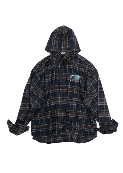 【GIBBYCNA】Dark regulation color design check pattern long sleeve shirt  GC0014