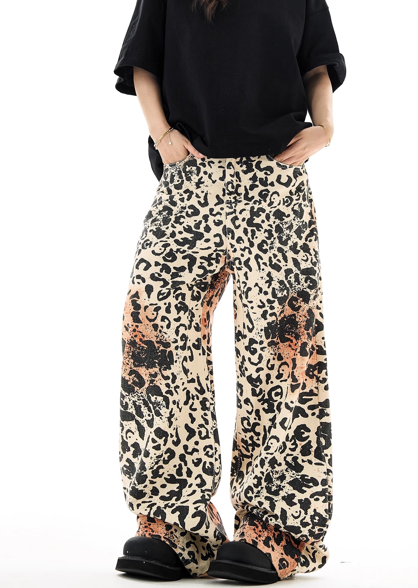【H GANG X】Random wash animal print design wide pants  HX0054