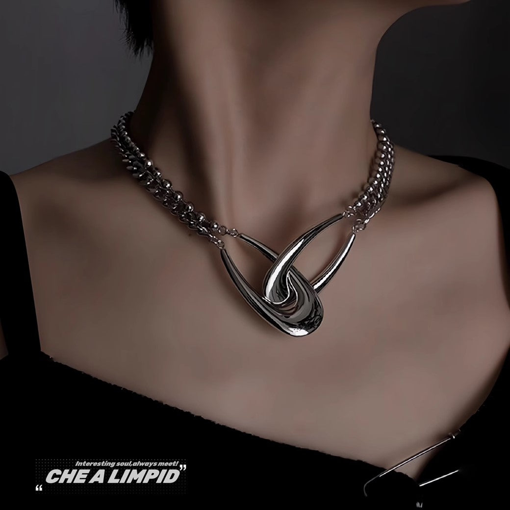 【CHEALIMPID】Double cross booking safety pin style silver necklace  CL0002