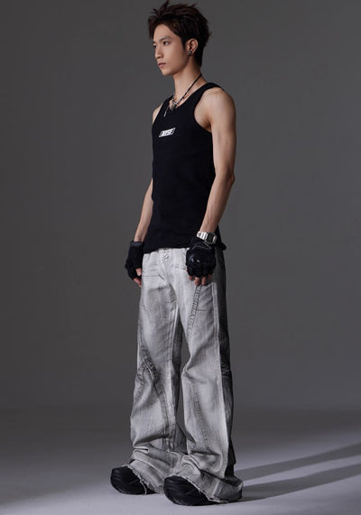 【NOMANIAI 】Tuck design white base color flare straight denim pants  NA0003