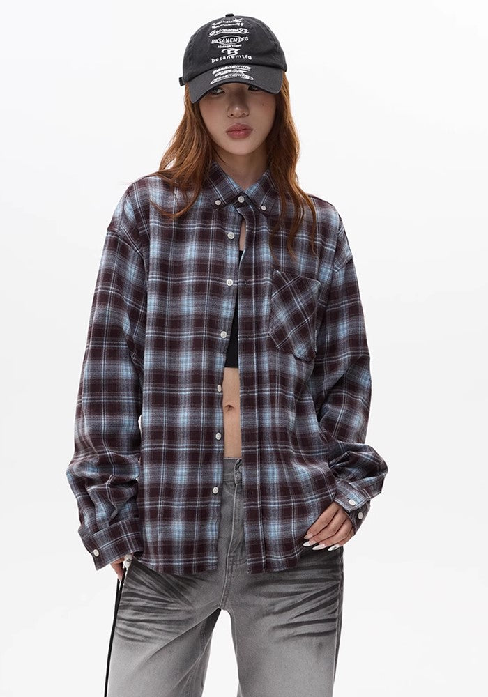 【Apocket】Regular check design collar type long sleeve shirt  AK0036