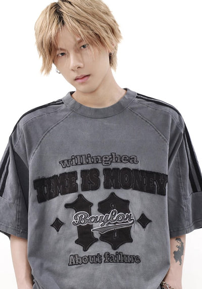 【MR nearly】Grunge washed color design casual short sleeve T-shirt  MR0121