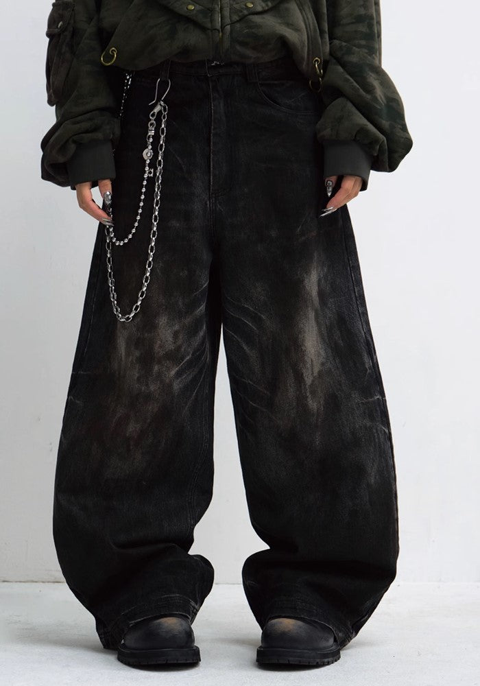 【People Style】Balloon wide silhouette basic washed denim pants  PS0050