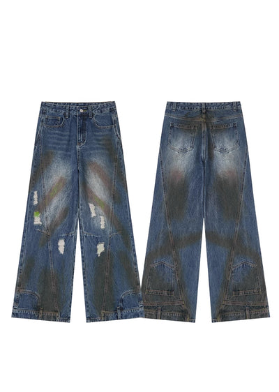 【CEDY】Random paint design basic blue wide denim pants  CD0058