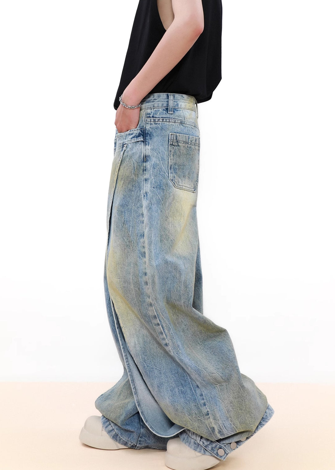 MR nearly】Grunge wash super wide silhouette denim pants MR0138 