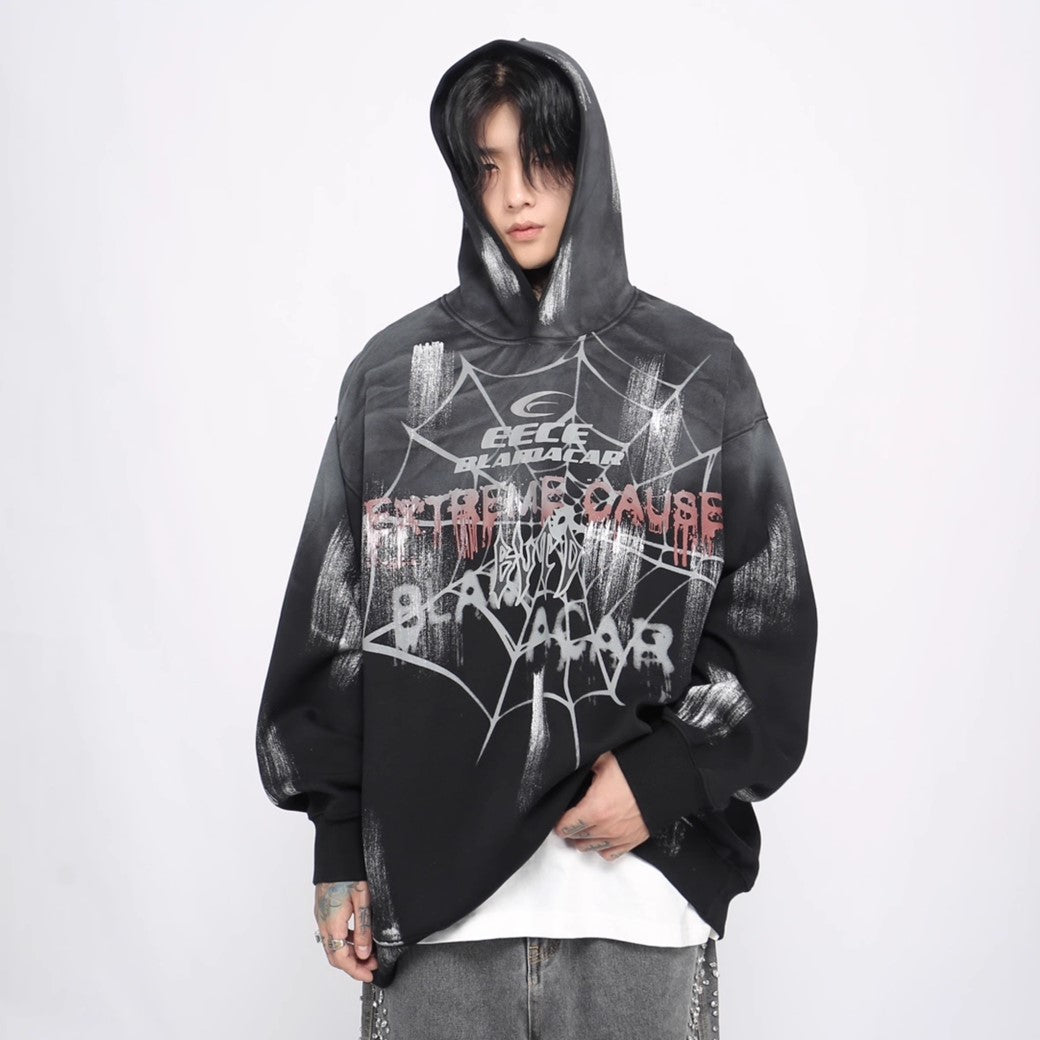 【Mz】Spyder unique design acid paint over wide hoodie  MZ0029