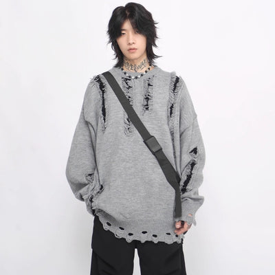 【Mz】Mid-length distressed simple design over-knit  MZ0033