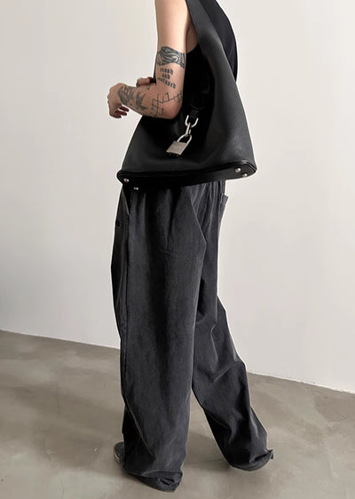 【Very Fewest】Dull dark base color wide silhouette sweatpants  VF0035