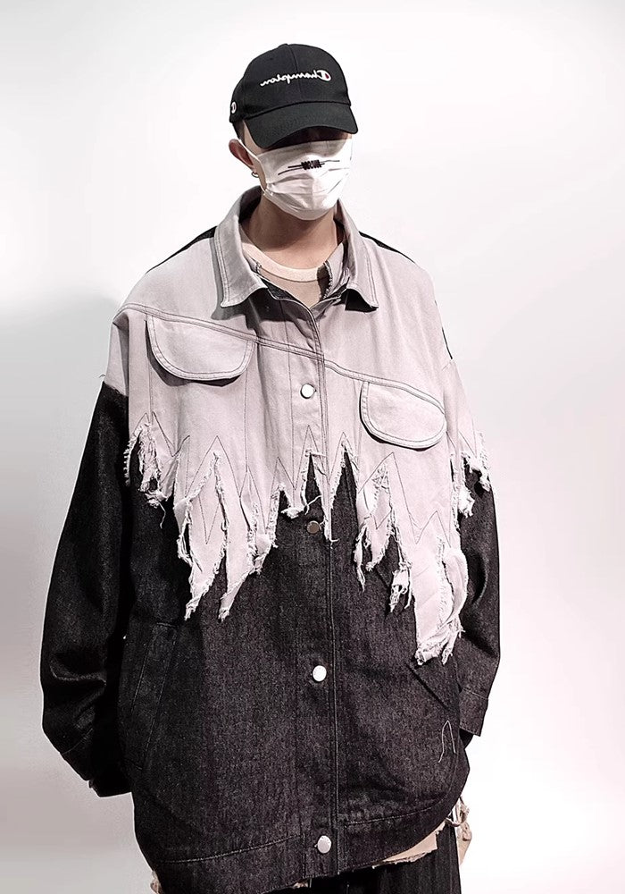 【UUCSCC】Gradient-style distressed monotone design denim jacket  US0070