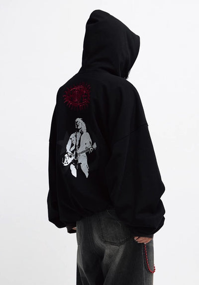 【People Style】One point grunge star design oversized silhouette hoodie  PS0041