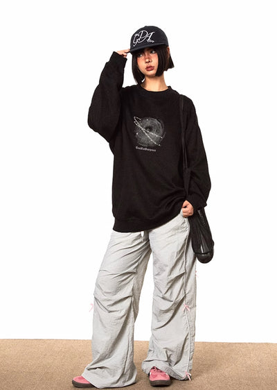 【BLACK BB】Simple moon initial design front over long sleeve T-shirt  BK0035