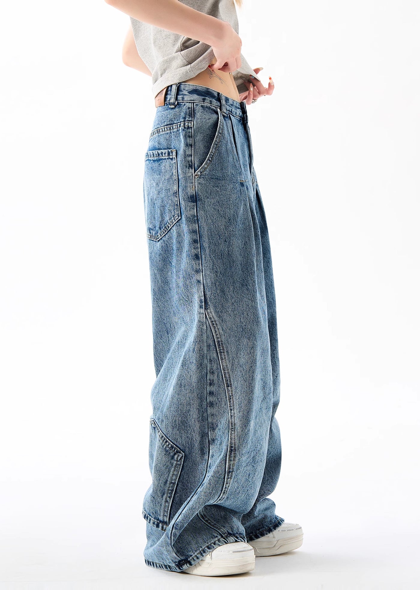 【H GANG X】Gimmick tuck over wide straight silhouette denim pants  HX0070