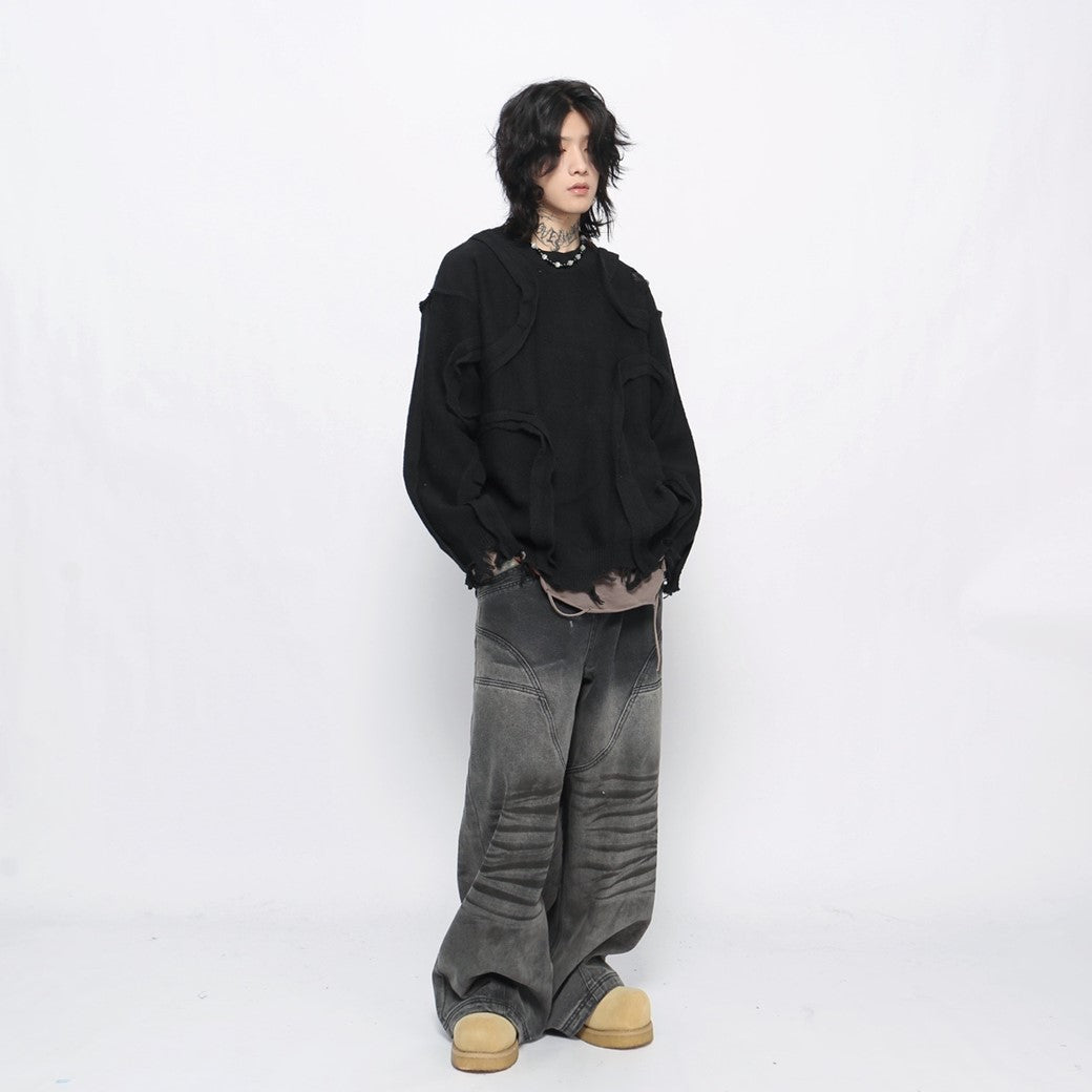 【Mz】Wave line silhouette design loose style knit sweater  MZ0044