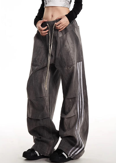 【NOONOZ】Unique tuck silhouette design side line wide pants  NN0007