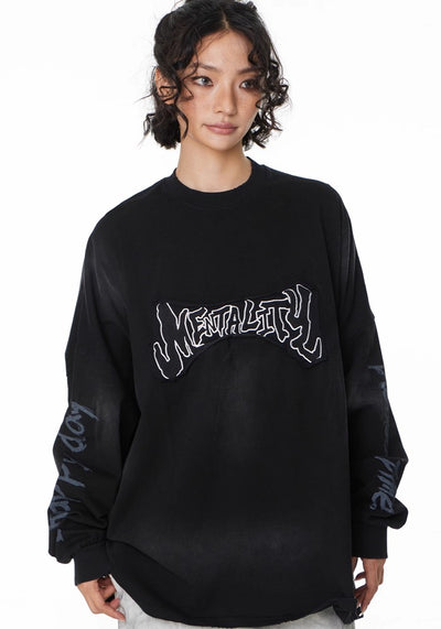 【H GANG X】Grunge wash initial design wiper long sleeve T-shirt  HX0085