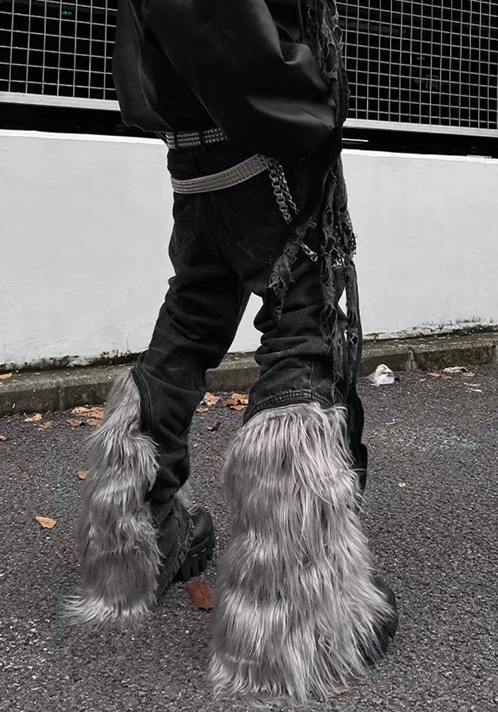 【DARKFOG】Faux fur design fur break wide flare denim pants  DF0036