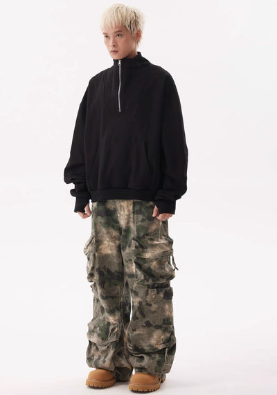 【BTSG】Big pocket double design camouflage color wide style cargo pants  BS0035