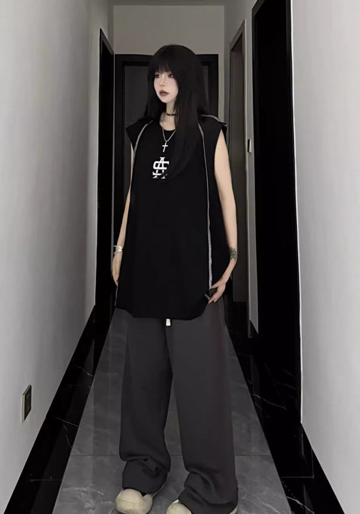 【W3】Double line design tight monotone sleeveless  WO0065