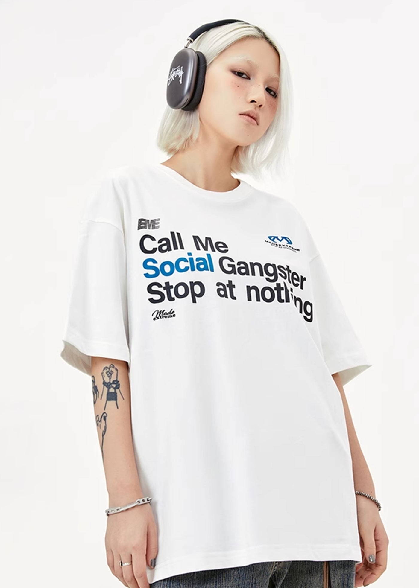 【MADEEXTREME】Horizontal line initial design simple street short sleeve T-shirt  MT0007