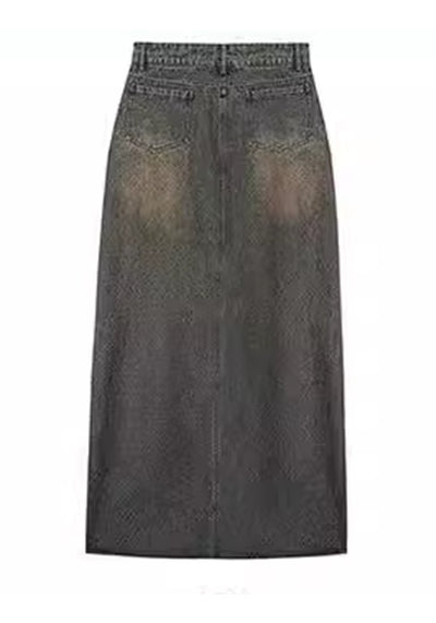 【ROY11】Unique front and back design washed denim skirt  RY0015