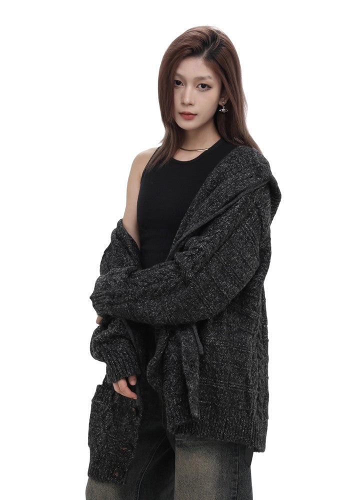 【GIBBYCNA】Dark light color knit fabric design hoodie patch jacket  GC0024