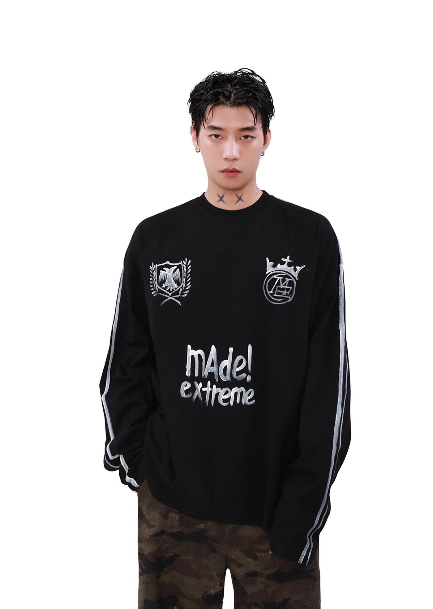 【MR nearly】Double color multiple point logo side line design long sleeve T-shirt  MR0135