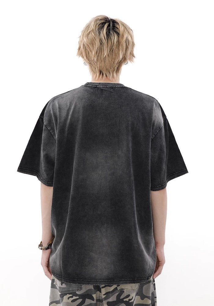 【MR nearly】Fully washed design front point short sleeve T-shirt  MR0119