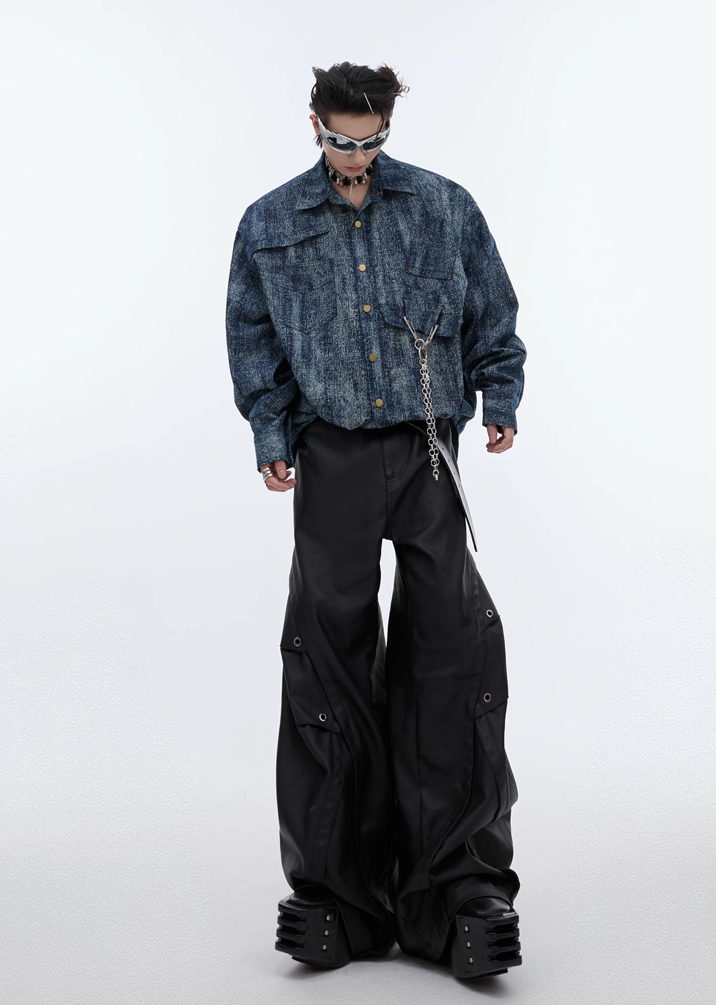 【Culture E】Dull dark blue random vintage long sleeve shirt  CE0149