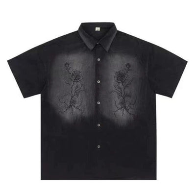 [Mz] Washed front rose design short sleeve shirt MZ0025