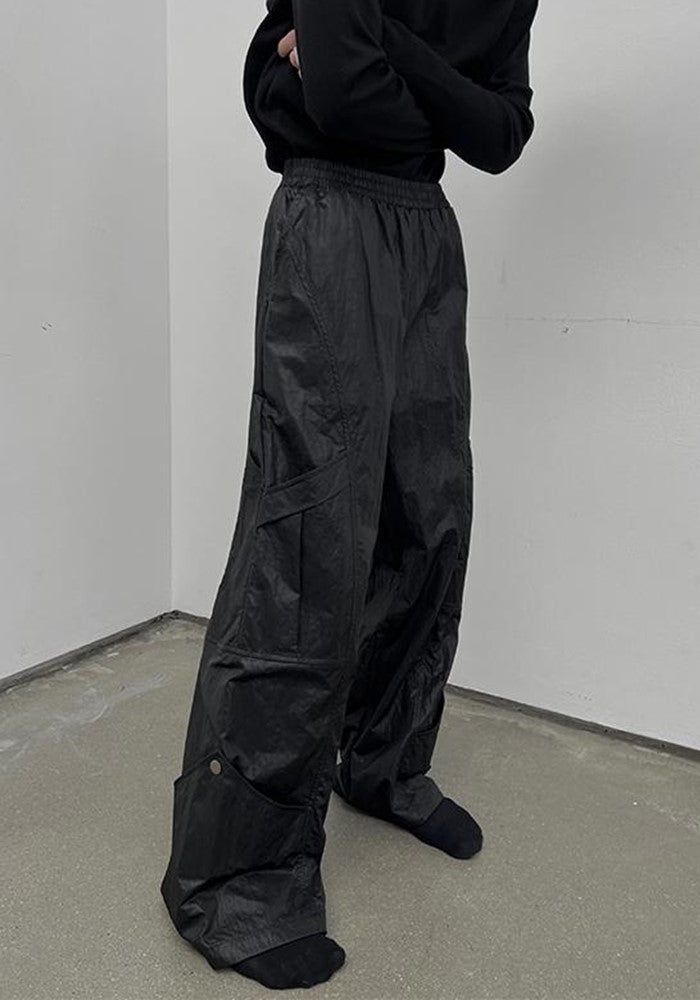 【SOULWORKER】Shiny faux fabric wide silhouette balance color wide pants  SW0038