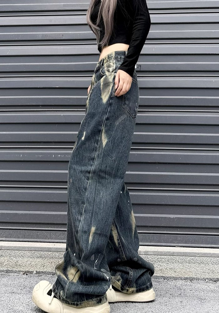 【W3】Point Wash Color Wild Street Denim Pants  WO0083