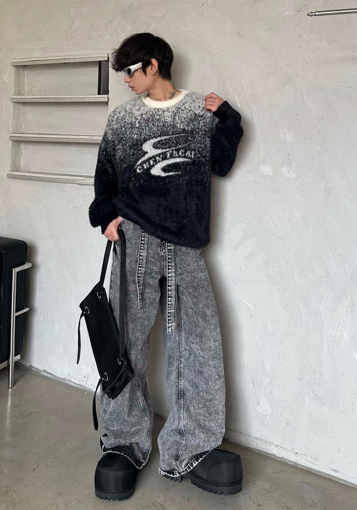 【MARTHENAUT】Monotone gradient gimmick logo design knit sweater  MH0049