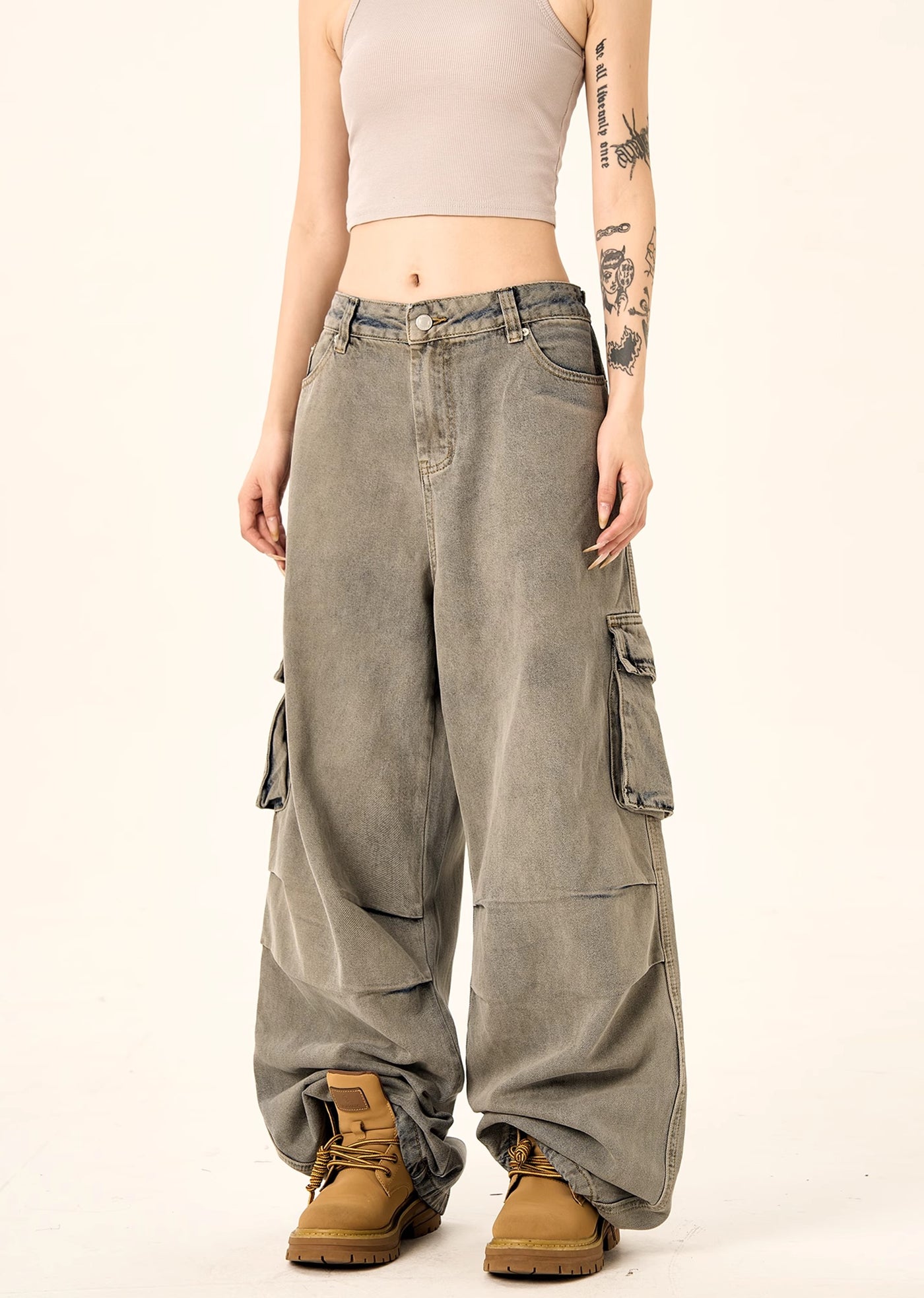 【H GANG X】Basic color design simple cargo denim pants  HX0073